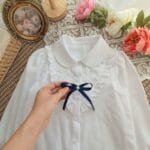 áo sơ mi trắng dài tay nơ cổ size 6 -10 - Ảnh 4